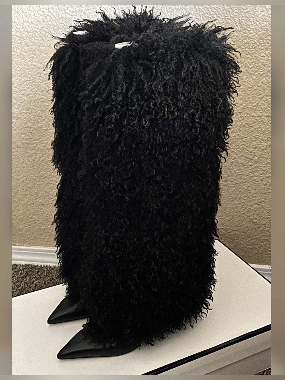 Steve Madden Women's Icon Black Faux Fur Heeled Boots Size-8